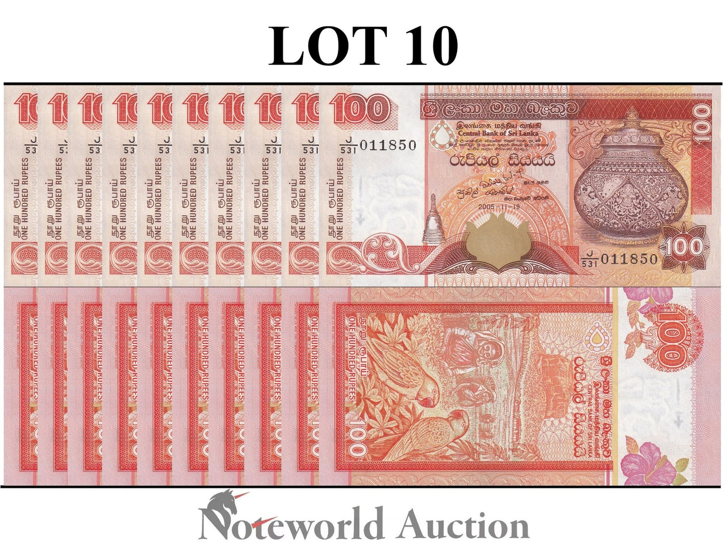 SRI LANKA 100 Rupees 2005 P 111d Lot 10 pcs 1/10 Bundle UNC