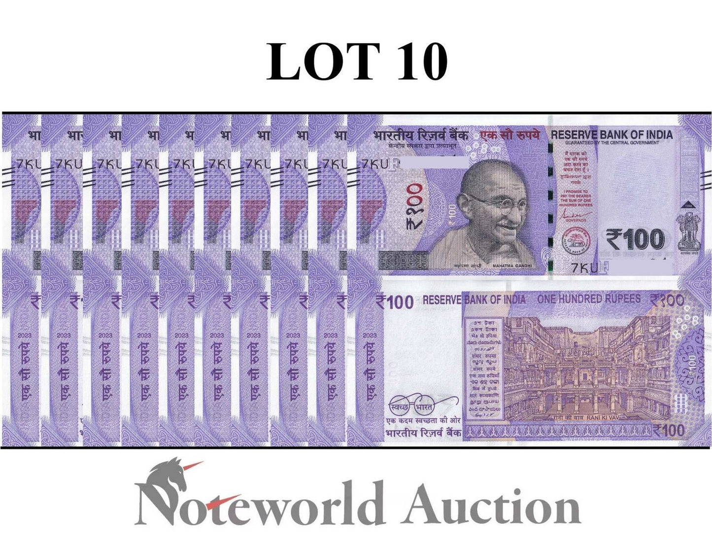 INDIA 100 Rupees 2023 P 112 Lot 10 pcs 1/10 Bundle UNC