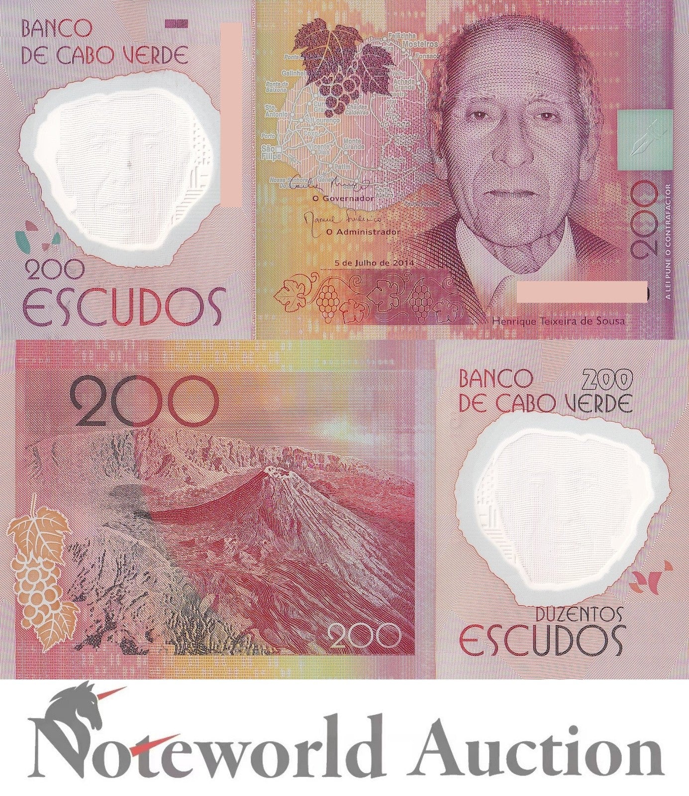 CAPE VERDE CABO VERDE Lot 5 pcs 1/20 Bundle - 200 Escudos 2014 P 71 Polymer UNC
