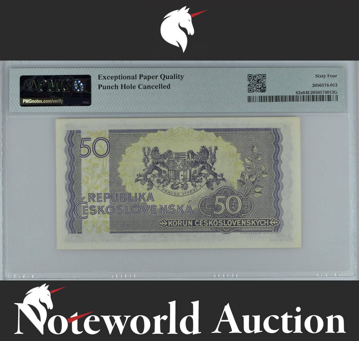 Czechoslovakia Republic SPECIMEN 50 Korun ND (1945) P 62s UNC PMG 64 EPQ