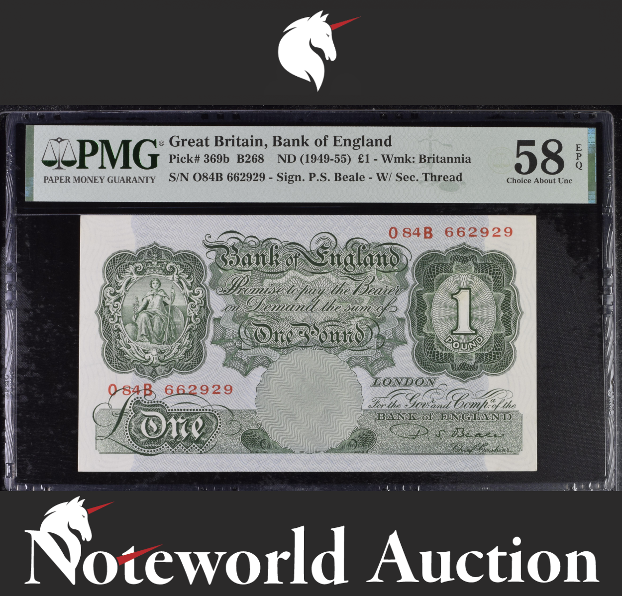 Great Britain Bank of England 1 Pound ND (1949-55) P 369b AU PMG 58 EPQ