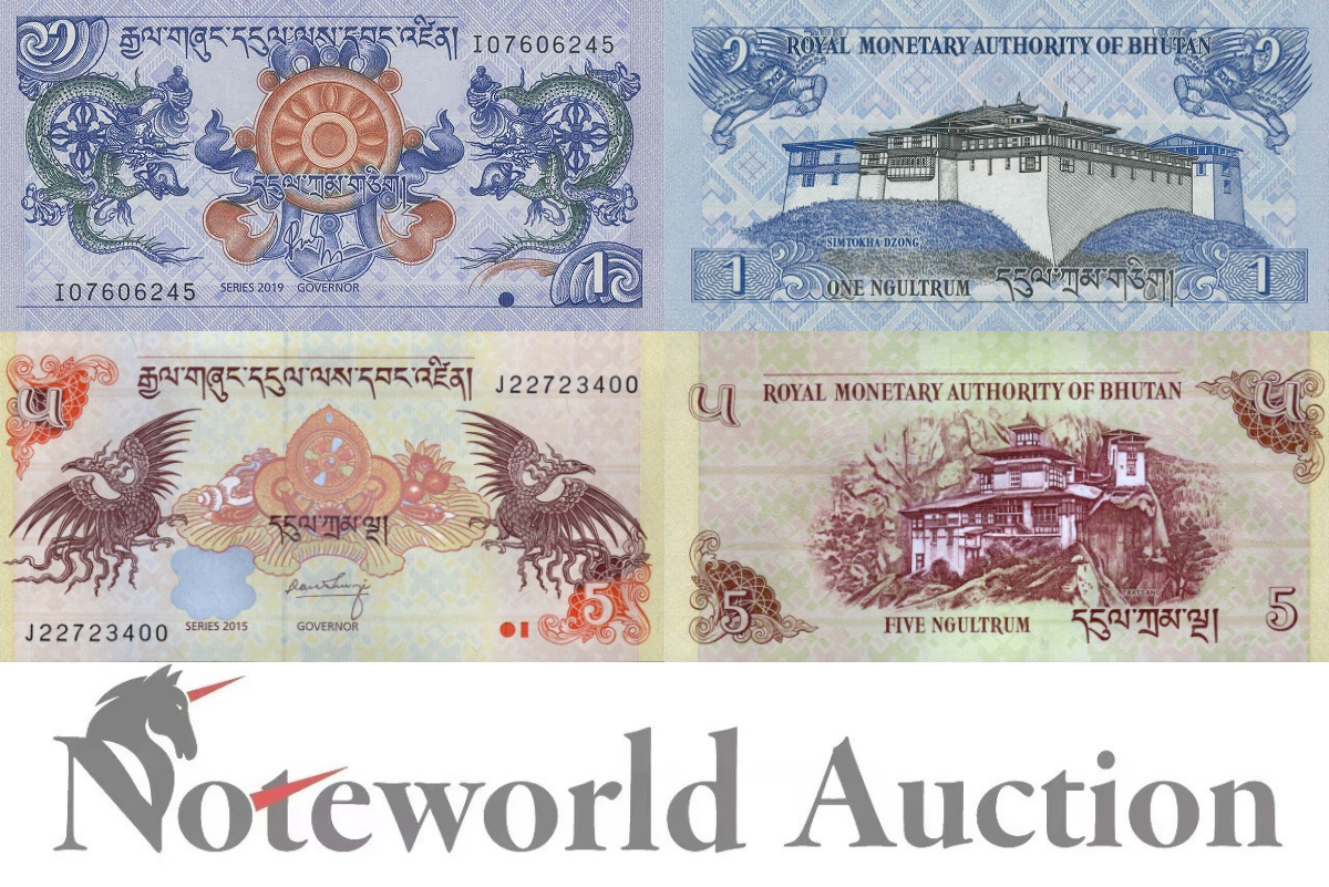 BHUTAN 1 5 Ngultrum 2015-2019 P 27 28c Set 2 pcs UNC