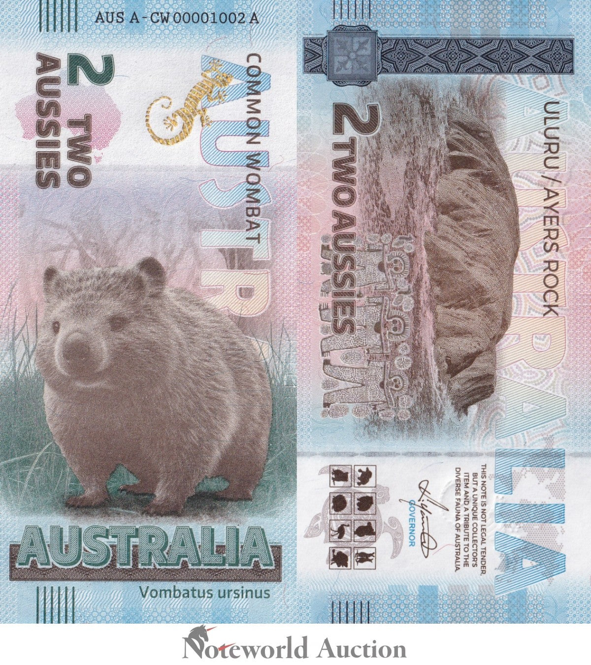 Australia TEST NOTE Souvenir Note 2 Aussie Common Wombat UNC