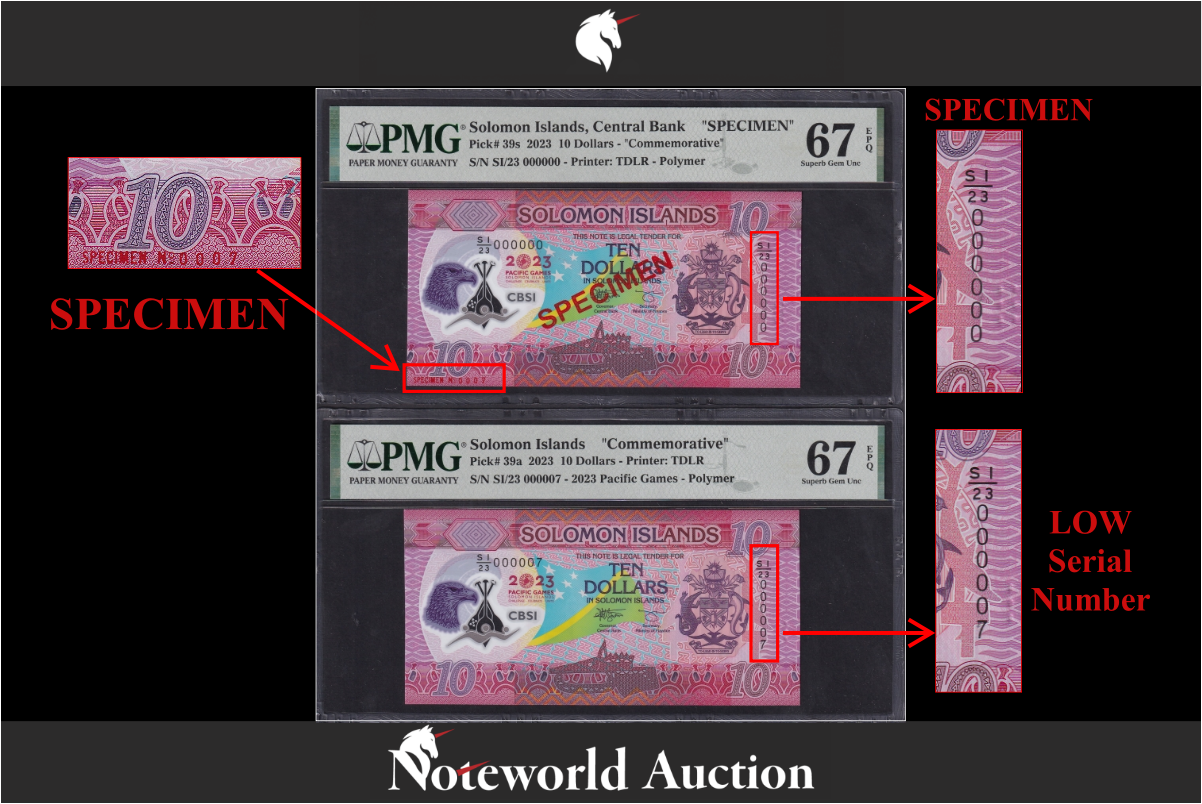 Solomon Islands COMM. Set 2 - Polymer SPECIMEN Match LOW S/N 7 UNC PMG 67 EPQ