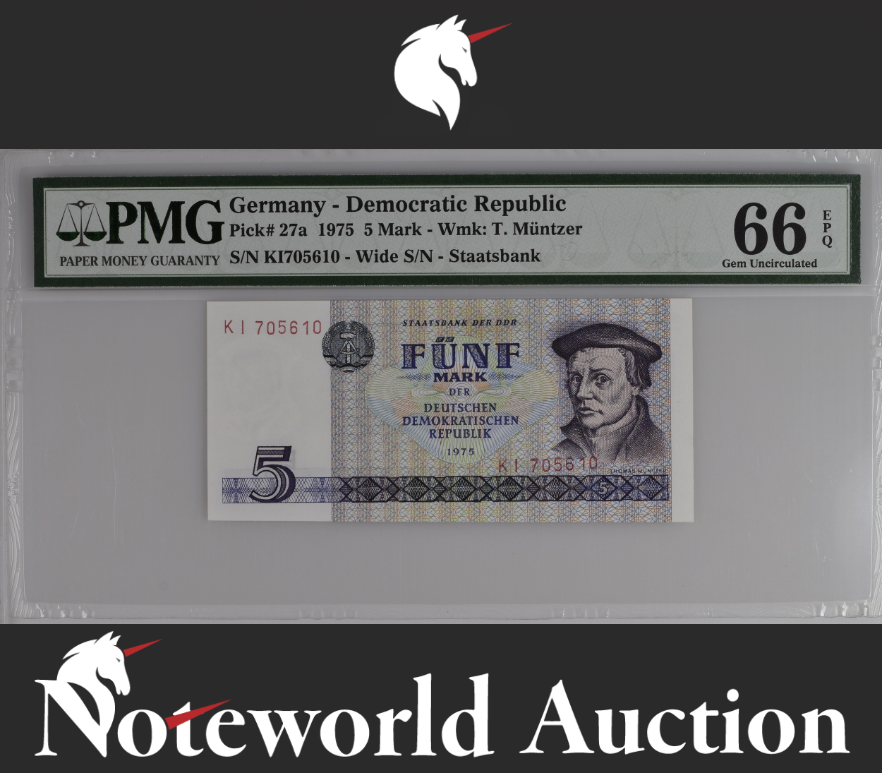 Germany Democratic Republic 5 Mark 1975 P 27a UNC PMG 66 EPQ 3rd TOP POP