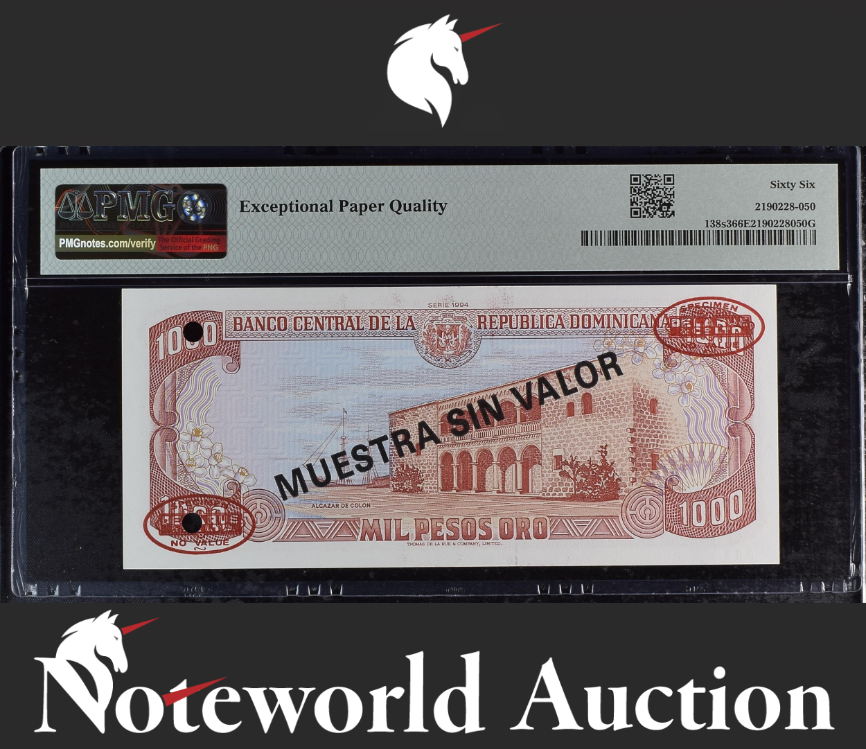Dominican Republic SPECIMEN 1000 Pesos 1994 P 138s3 UNC PMG 66 EPQ 2nd TOP POP