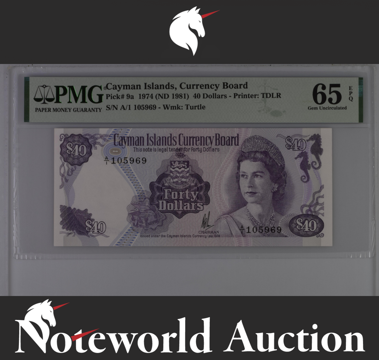 Cayman Islands Currency Board 40 Dollars 1974 (ND 1981) P 9a UNC PMG 65 EPQ