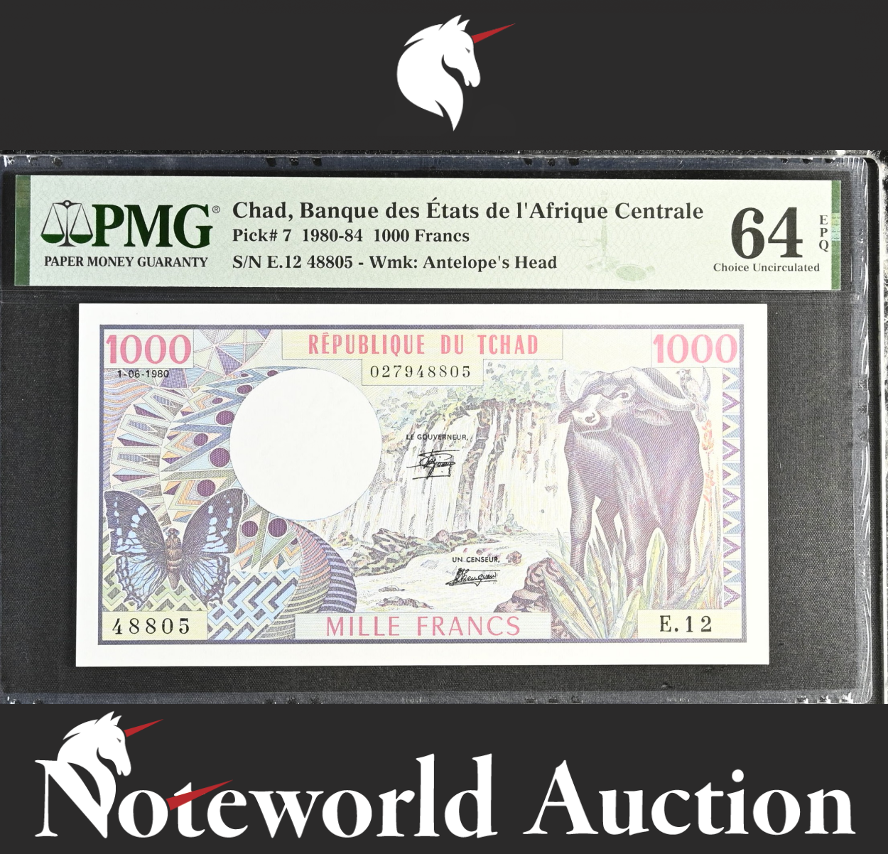 Chad Banque des Etats de l'Afrique Central 1000 1980-84 P 7 UNC PMG 64 EPQ