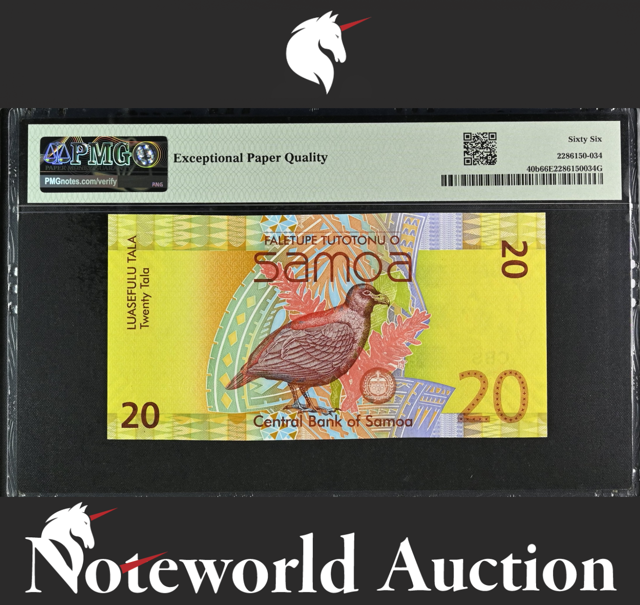 Samoa Central Bank 20 Tala ND (2014) P 40b UNC PMG 66 EPQ 3rd TOP POP