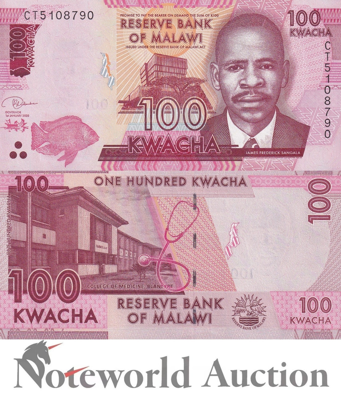 MALAWI 100 Kwacha 2020 P 65 Lot 10 pcs 1/10 Bundle UNC