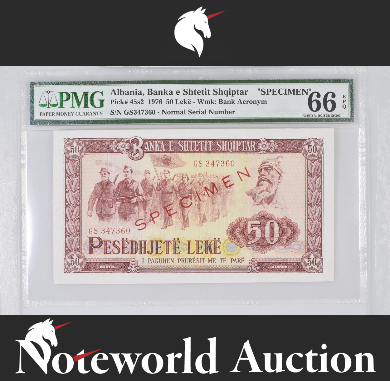 Albania 50 Leke 1976 P 45s2 SPECIMEN UNC PMG 66 EPQ 3rd TOP POP