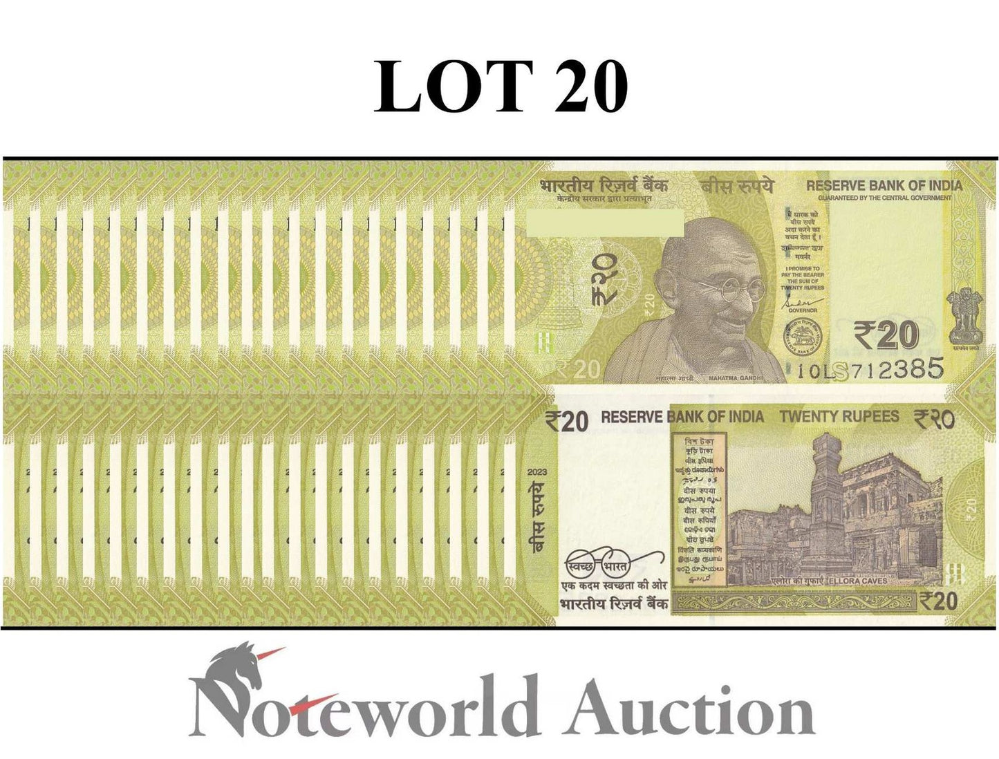 INDIA 20 Rupees 2020 P 110 Lot 20 pcs 1/5 Bundle UNC