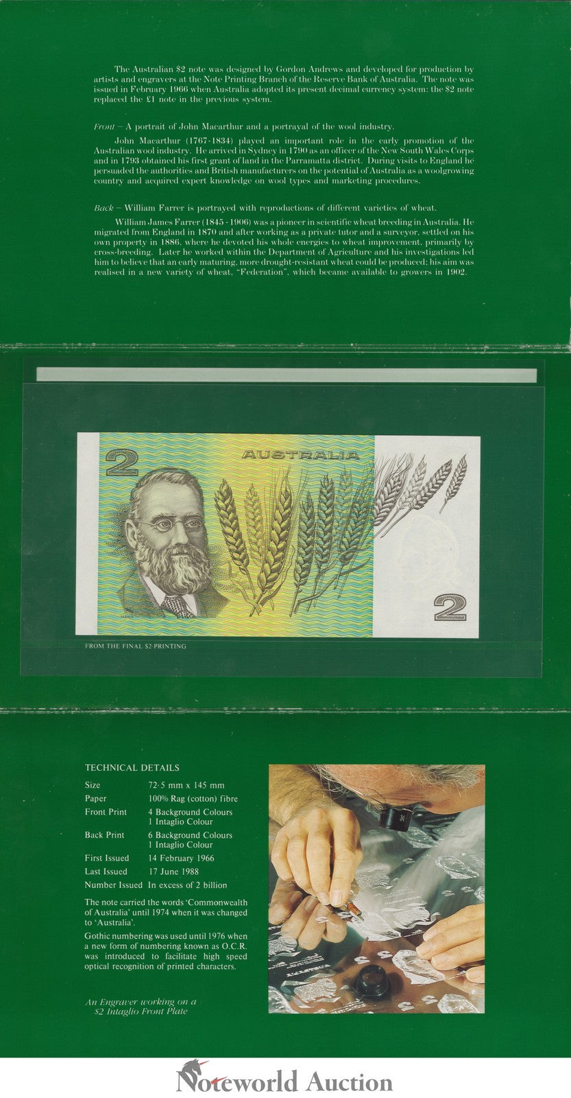 AUSTRALIA 2 Dollars 1983 P 43 Johnston Fraser With Folder UNC