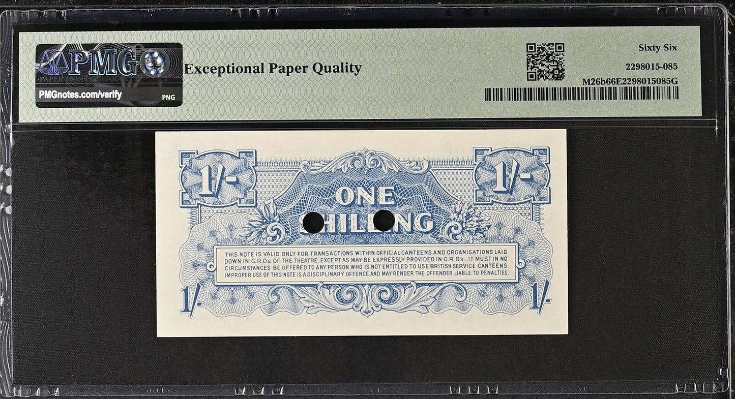 GREAT BRITAIN 1/- Shilling 1956 P M26b W/ Holes 2nd Top POP UNC PMG 66 EPQ
