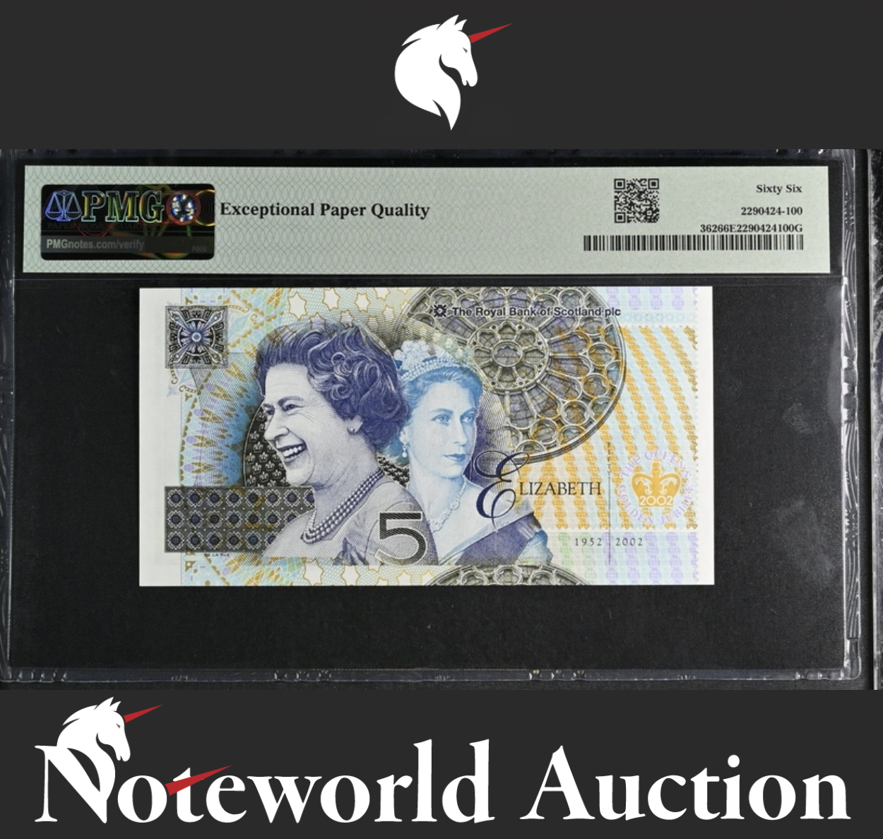 Scotland Commemorative 5 Pounds 2002 P 362 Fancy LOW No. 0006463 UNC PMG 66 EPQ