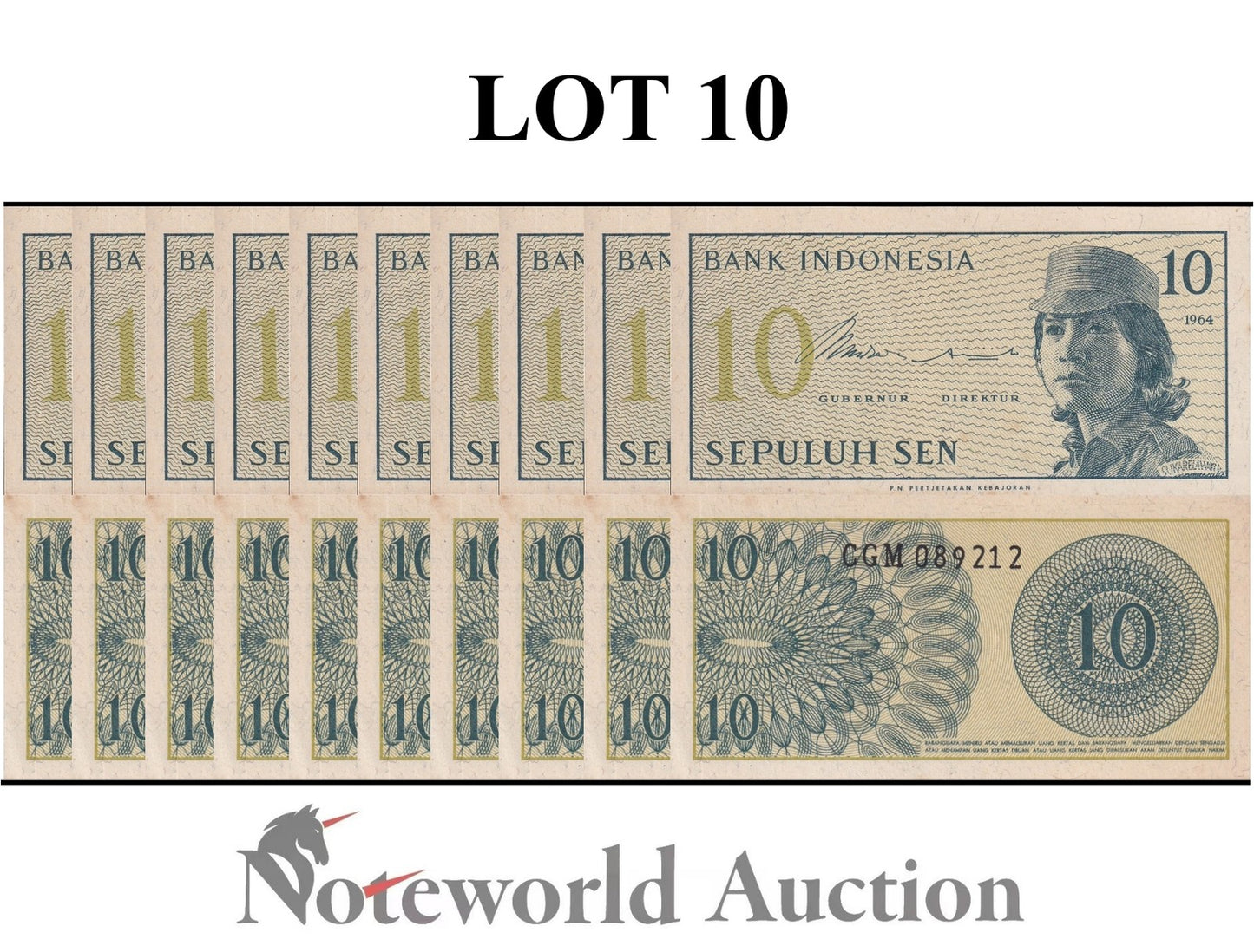 INDONESIA 10 Sen 1964 P 92 MINOR SPOT Lot 10 pcs 1/10 Bundle UNC