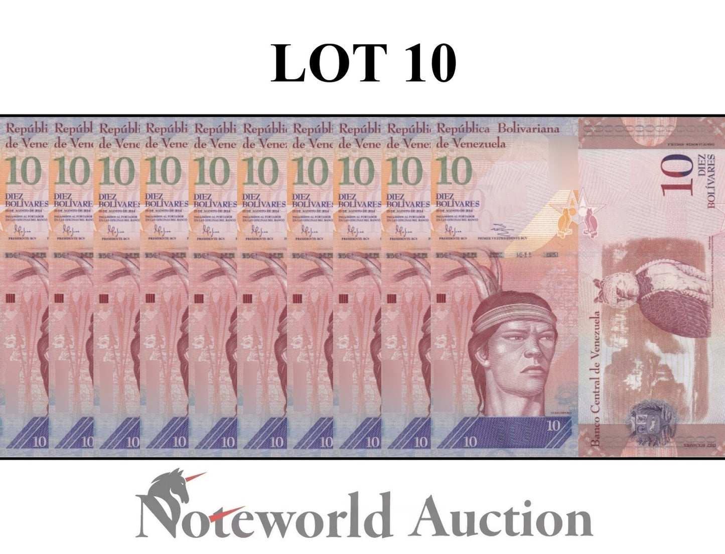 VENEZUELA 10 Bolivares 2014 P 90e Lot 10 pcs 1/10 Bundle UNC