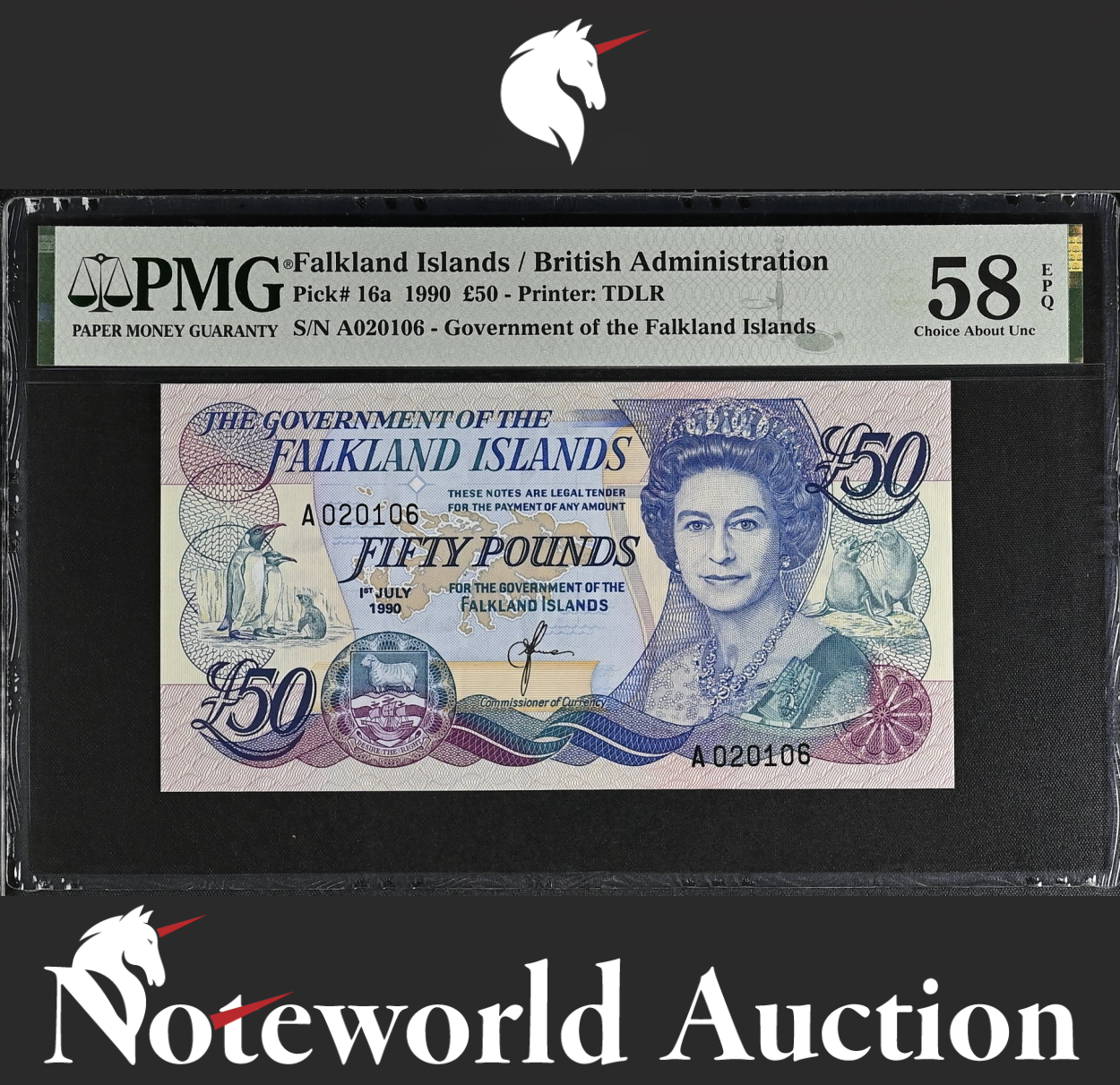 Falkland Islands / British Administration 50 Pounds 1990 P 16a UNC PMG 58 EPQ