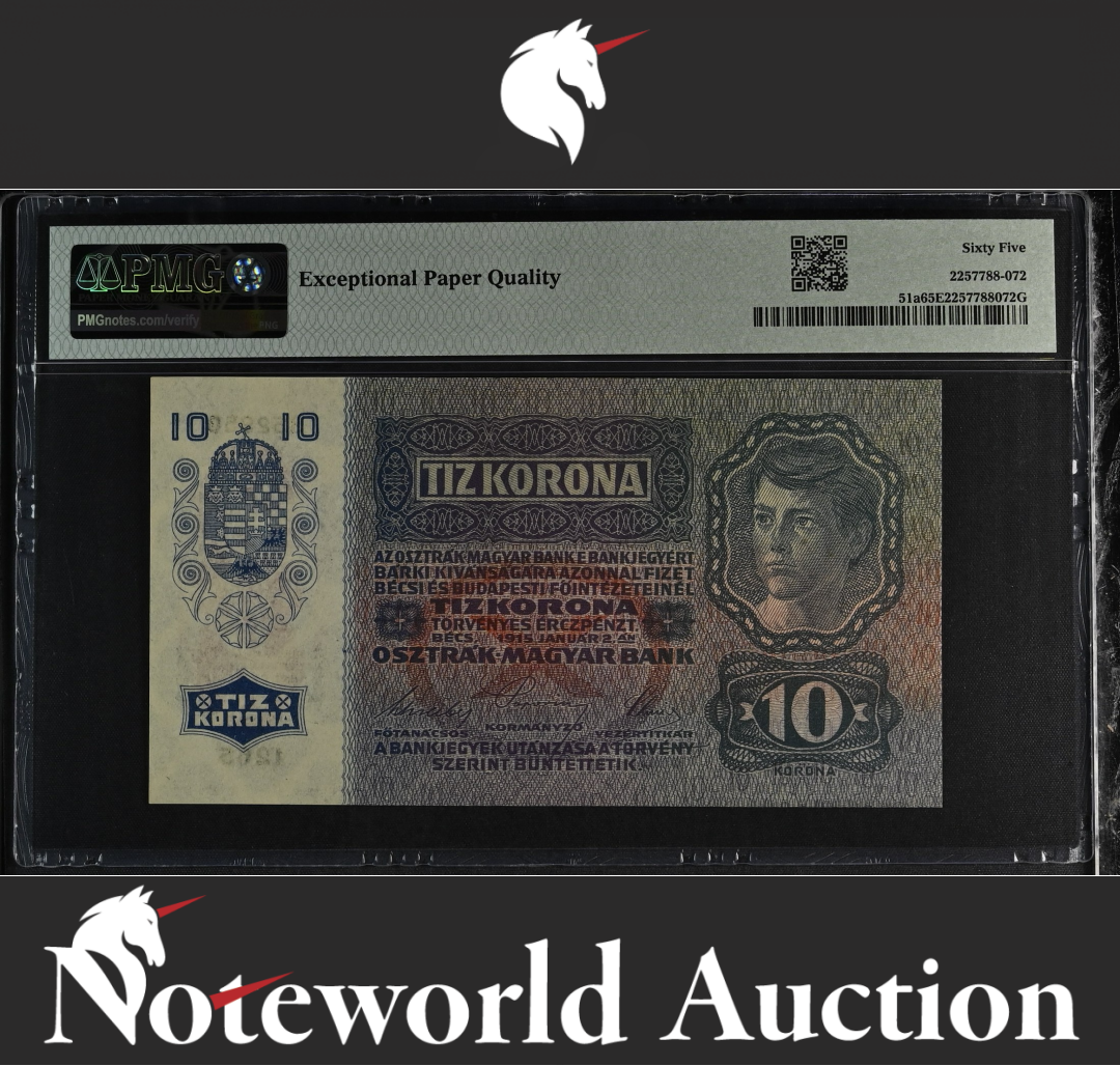 Austria Oesterreichisch-Ungarische Bank 10 1915 ND 1919 P 51a UNC PMG 65 EPQ