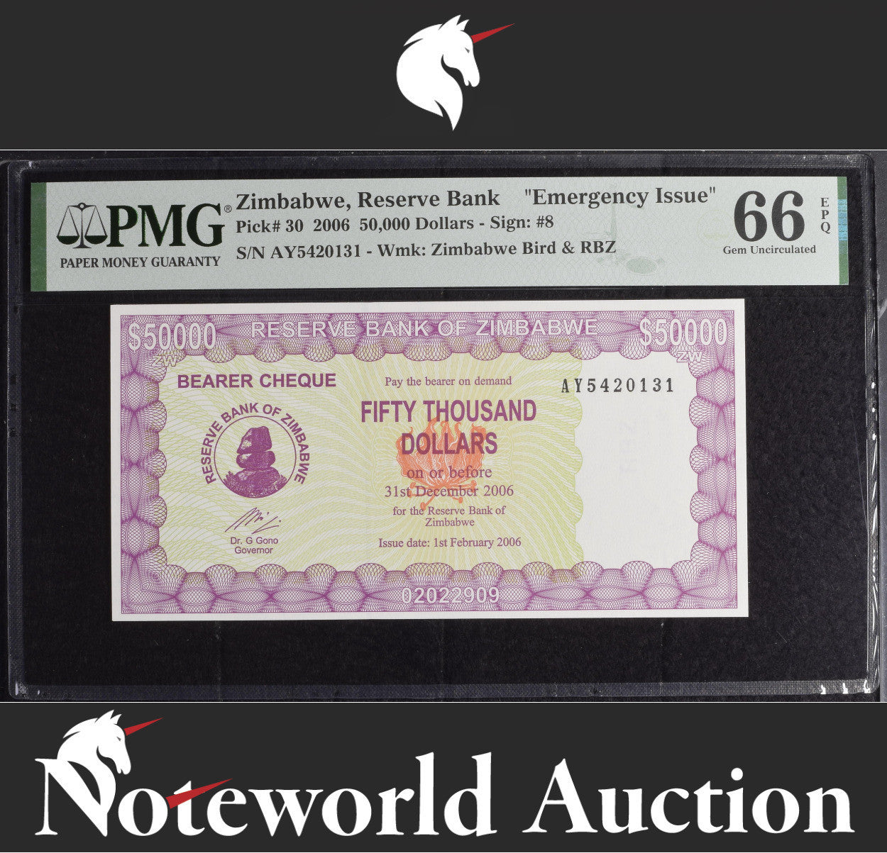 Zimbabwe 50000 Dollars 2006 P 30 Emergency Issue UNC PMG 66 EPQ