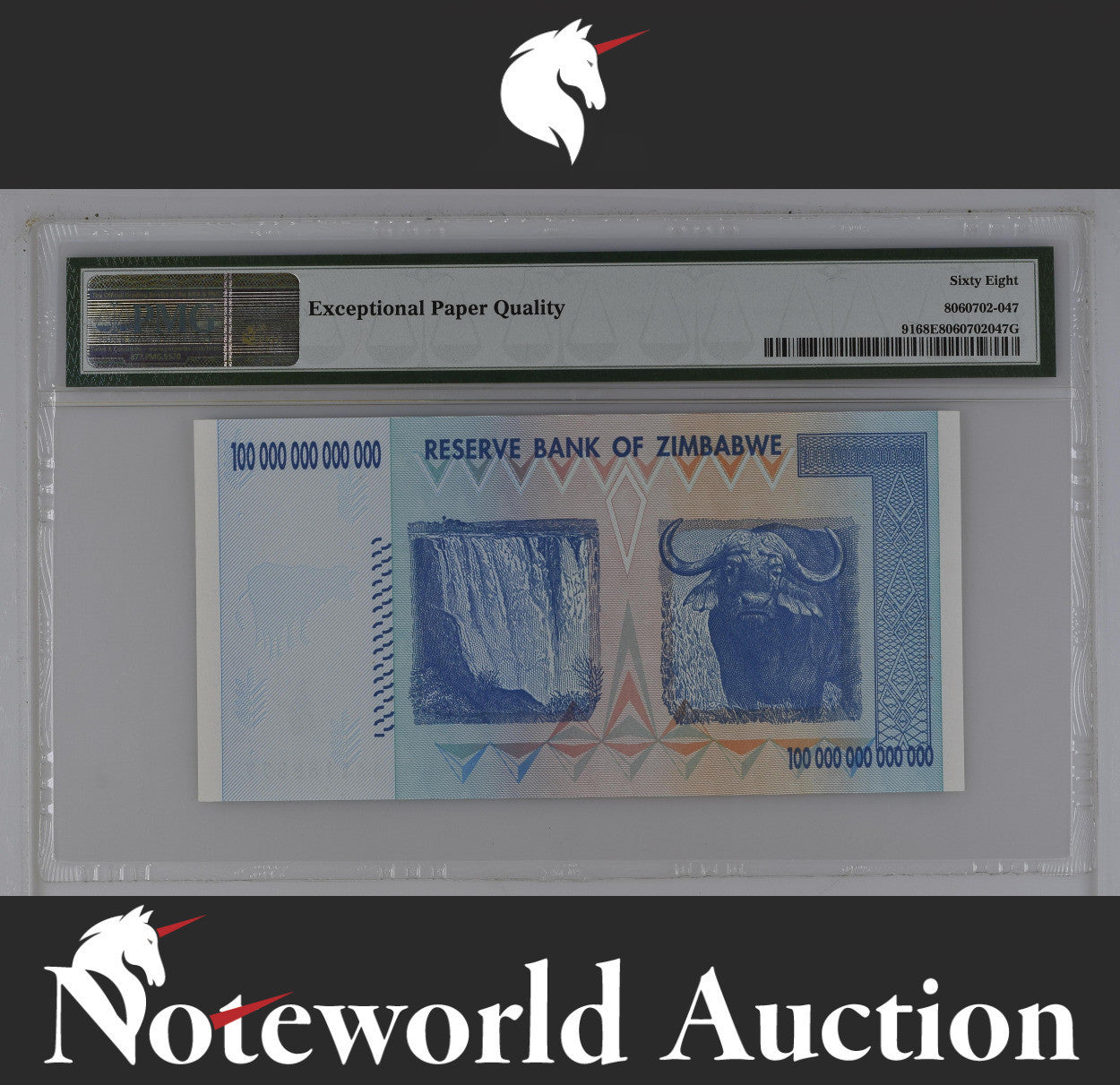 Zimbabwe 100 2008 P 91 Prefix AA Fancy No 1188877 UNC PMG 68 EPQ 3rd TOP POP