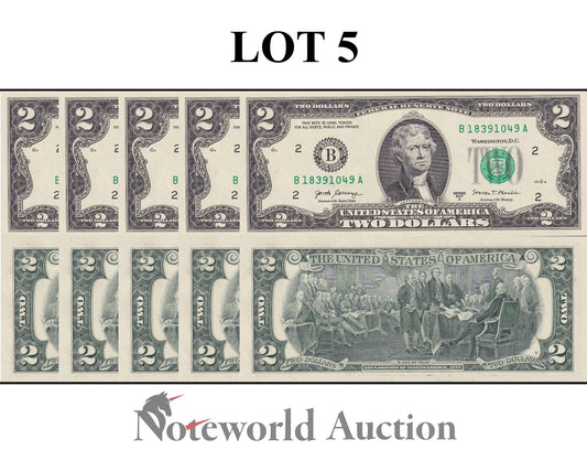 UNITED STATES USA Lot 5 pcs 1/20 Bundle - 2 Dollar 2017A P 545 "B" New York UNC