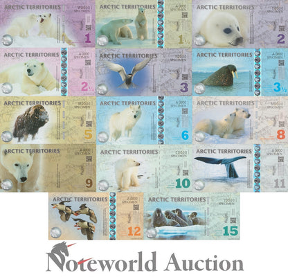 ARCTIC TERRITORIES Set 14 pcs - 1.5 - 15 Dollars 2010-2014 Specimen Polymer UNC