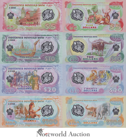 INDOCHINESE PENINSULA TEST NOTE Set 4 pcs - 5 10 20 100 Dollars 2021 Polymer UNC