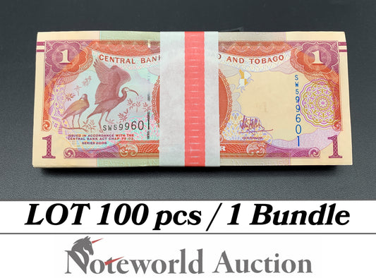 TRINIDAD&TOBAGO 1 Dollar 2006 P 46A Lot 100 pcs Bundle UNC