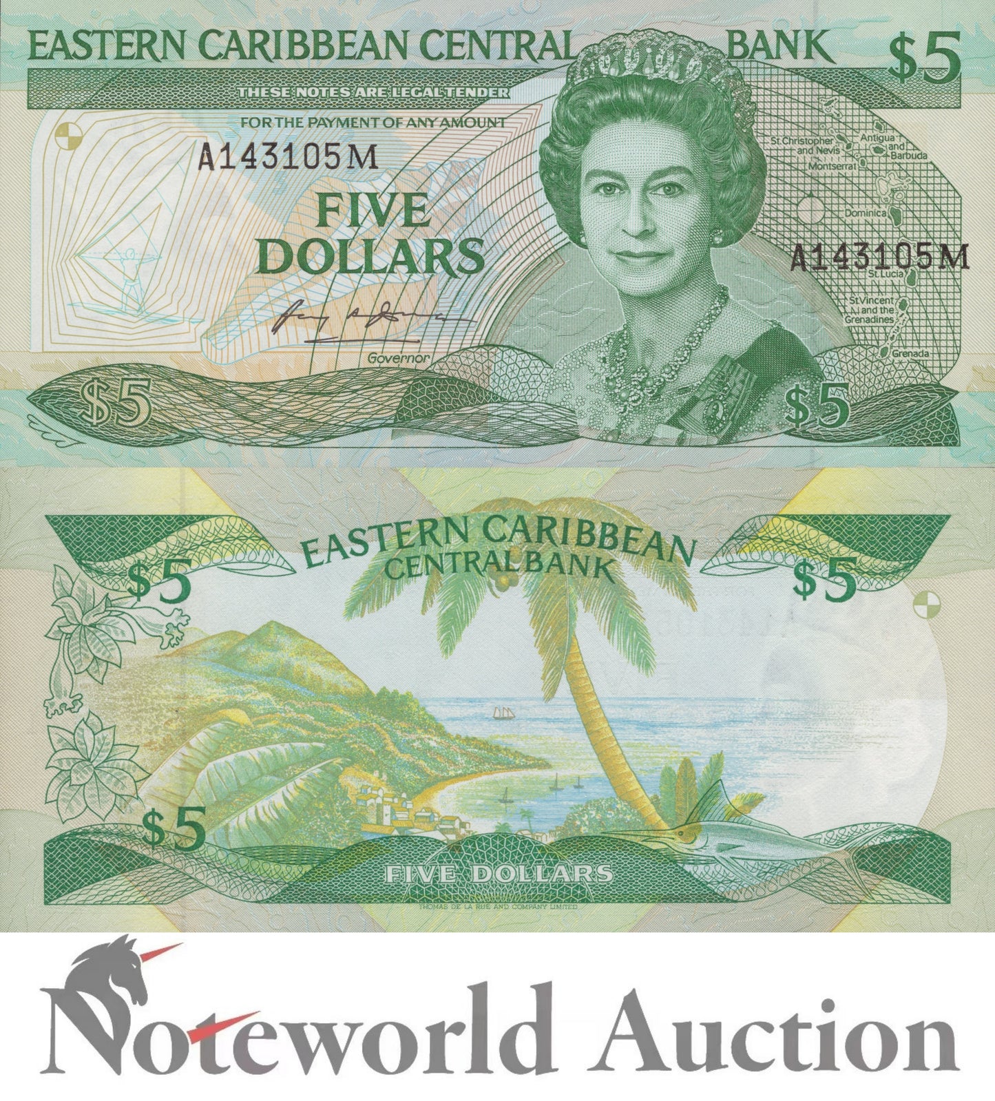 EAST CARIBBEAN STATES 5 ND 1986-1988 P 18m Letter M Montserrat UNC