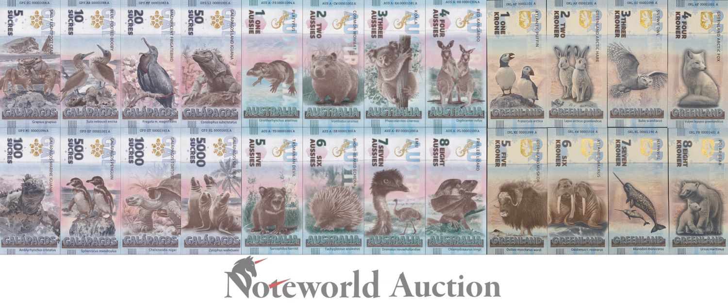 AUSTRALIA GREENLAND GALAPAGOS TEST NOTE Souvenir Note Full Set 24 pcs UNC