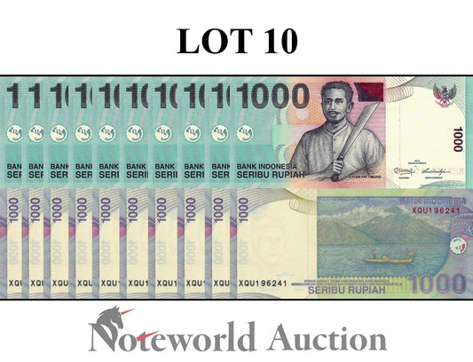 INDONESIA 1000 Rupiah 2013 P 141m Lot 10 pcs 1/10 Bundle UNC