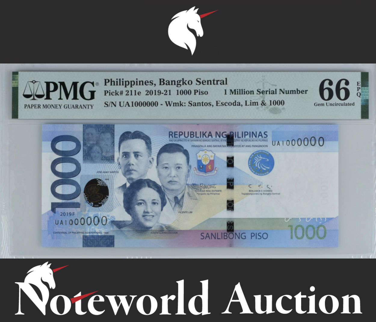 Philippines 1000 2019-21 P 211e 1 MILLION - 1000000 UNC PMG 66 EPQ 3rd TOP POP