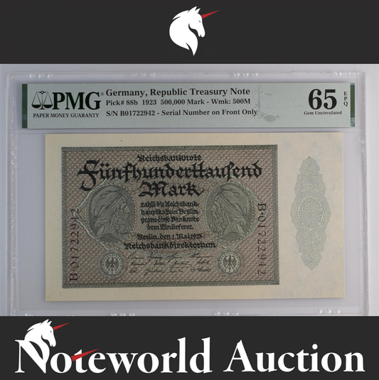 Germany Republic Treasury Note 500000 Mark 1923 P 88b UNC PMG 65 EPQ