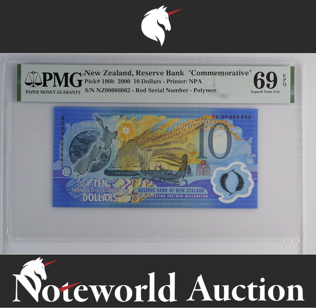 New Zealand Commemorative, 10 Dollars 2000 P 190b Polymer UNC 2nd TOP PMG 69 EPQ