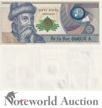 DE LA RUE Giori S.A TEST NOTE - 1 Specimen Opti-Nota Single Sided With Hologram