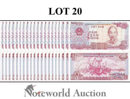 VIET NAM VIETNAM Lot 20 pcs 1/5 Bundle - 500 Dong 1988 P 101 UNC