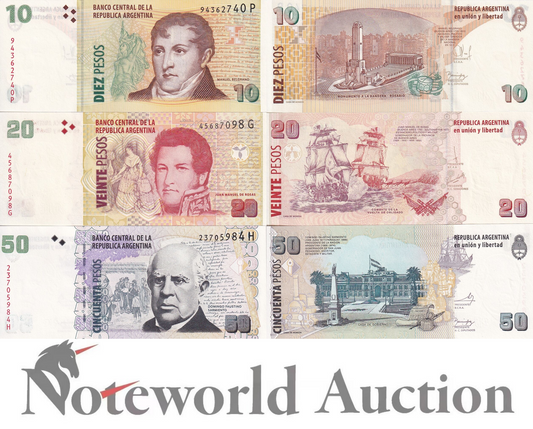 ARGENTINA 10 20 50 Pesos 2003-2015 P 354b 355c 356(6) Set 3 pcs UNC