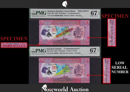 Solomon Islands COMM. Set 2 2023 Polymer Match SPECIMEN LOW No. 8 UNC PMG 67 EPQ