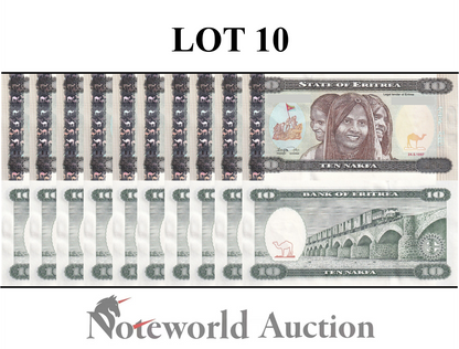 ERITREA 10 Nakfa 1997 P 3 Lot 10 pcs 1/10 Bundle UNC