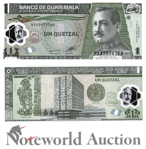 GUATEMALA 1 Quetzal 2012 P 115 Polymer Printer Canadian Bank Note UNC