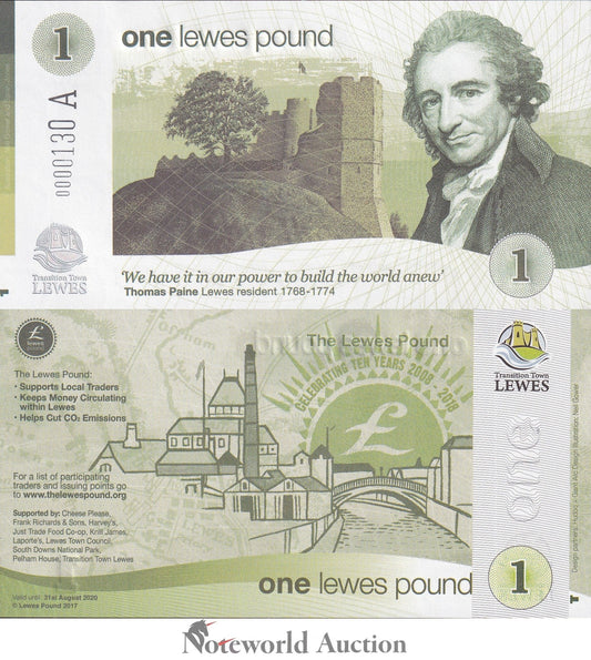 UK England Lewes 1£ 1 Pound 2017 Local Currency Banknote UNC