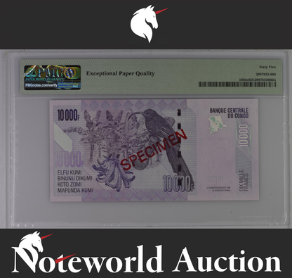 Congo Democratic Republic SPECIMEN 10000 2013 P 103bs UNC PMG 65 EPQ TOP POP
