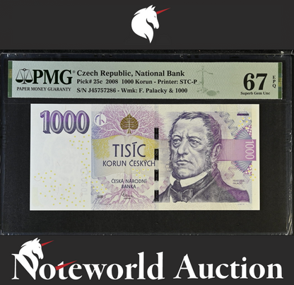 Czech Republic National Bank 1000 Korun 2008 P 25c UNC PMG 67 EPQ 2nd TOP POP