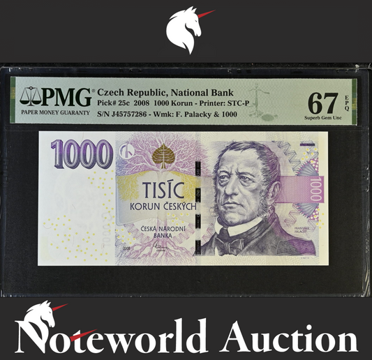 Czech Republic National Bank 1000 Korun 2008 P 25c UNC PMG 67 EPQ 2nd TOP POP
