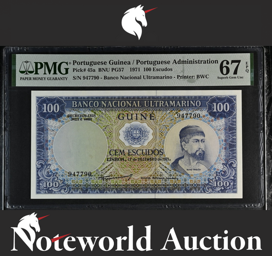 Portuguese Guinea 100 Escudos 1971 P 45a UNC PMG 67 EPQ 2nd TOP POP