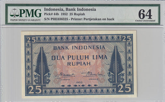 INDONESIA 25 Rupiah 1952 P 44b UNC PMG 64