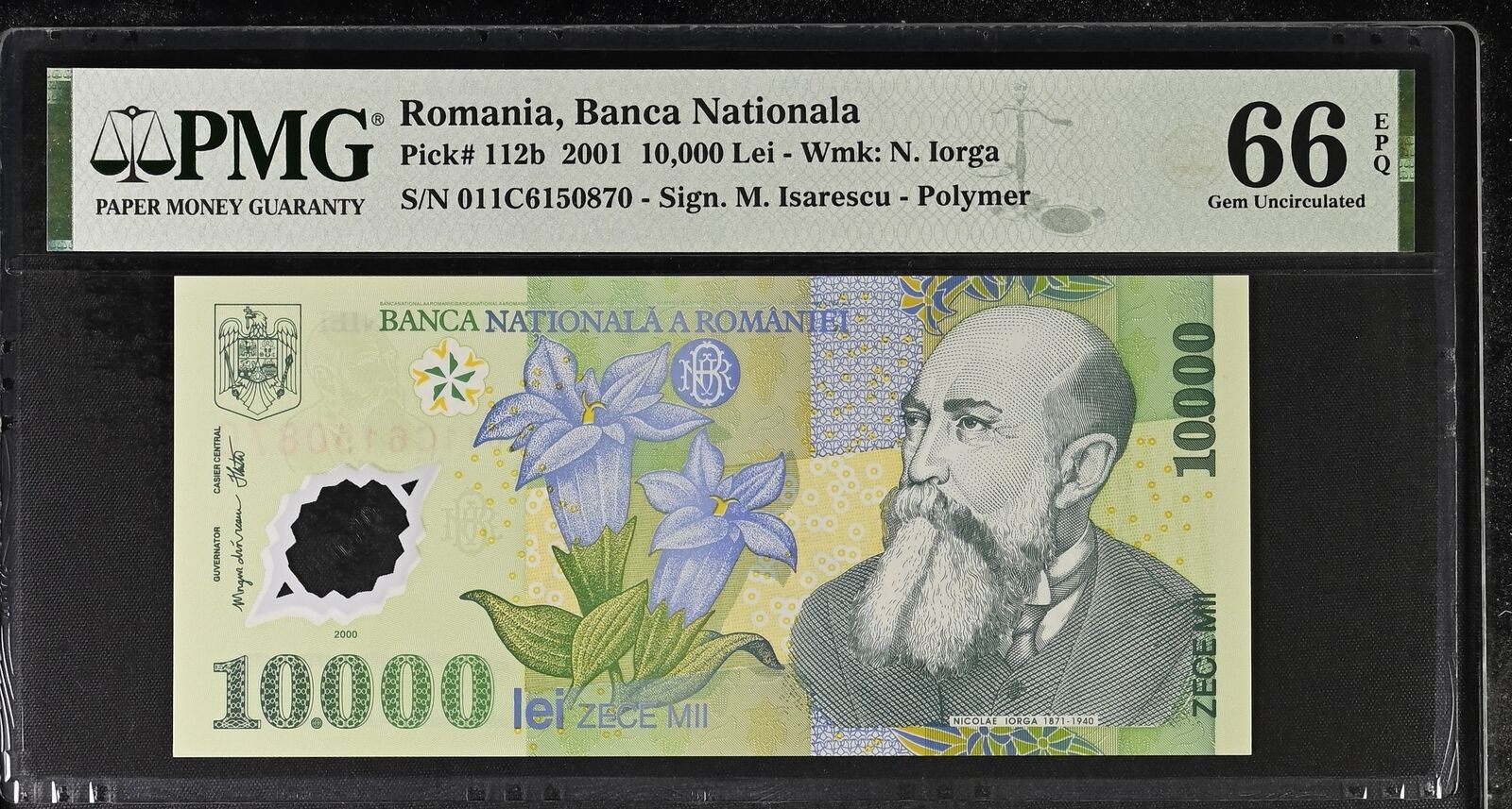 ROMANIA 10000 Lei 2001 P 112b Polymer UNC PMG 66 EPQ