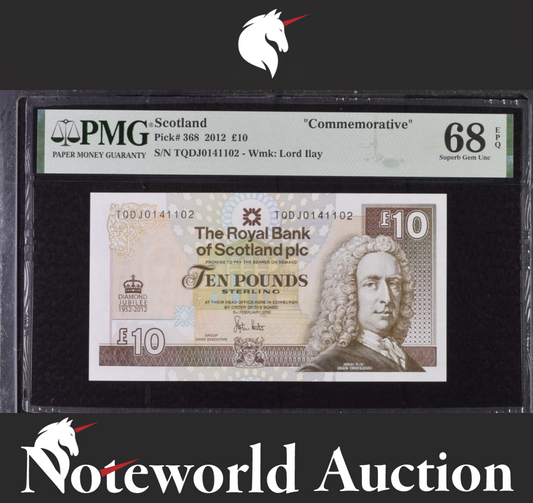 Scotland Royal Bank plc Commemorative £10 2012 P 368 UNC PMG 68 EPQ 2nd TOP POP