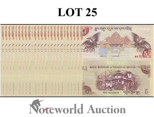 BHUTAN 5 Ngultrum 2015 P 28c Lot 25 pcs 1/4 Bundle UNC